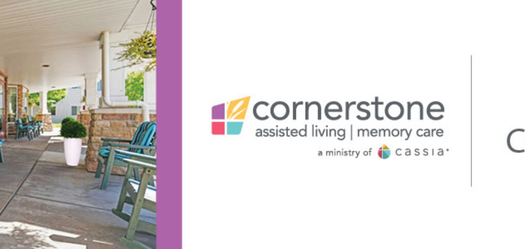 front entrance of Cornerstone with logo
