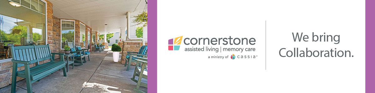 front entrance of Cornerstone with logo